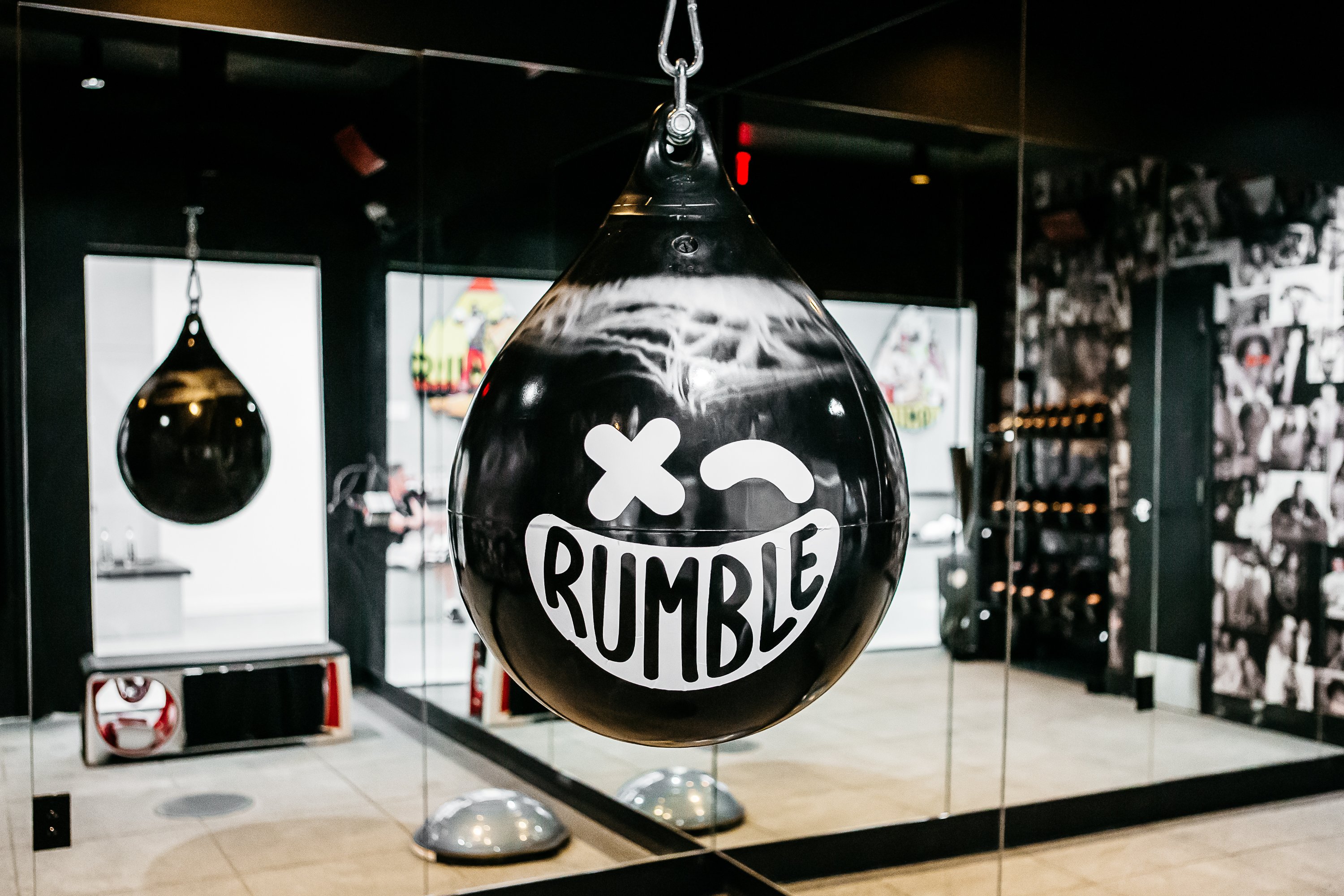 Punching bag with Rumble logo