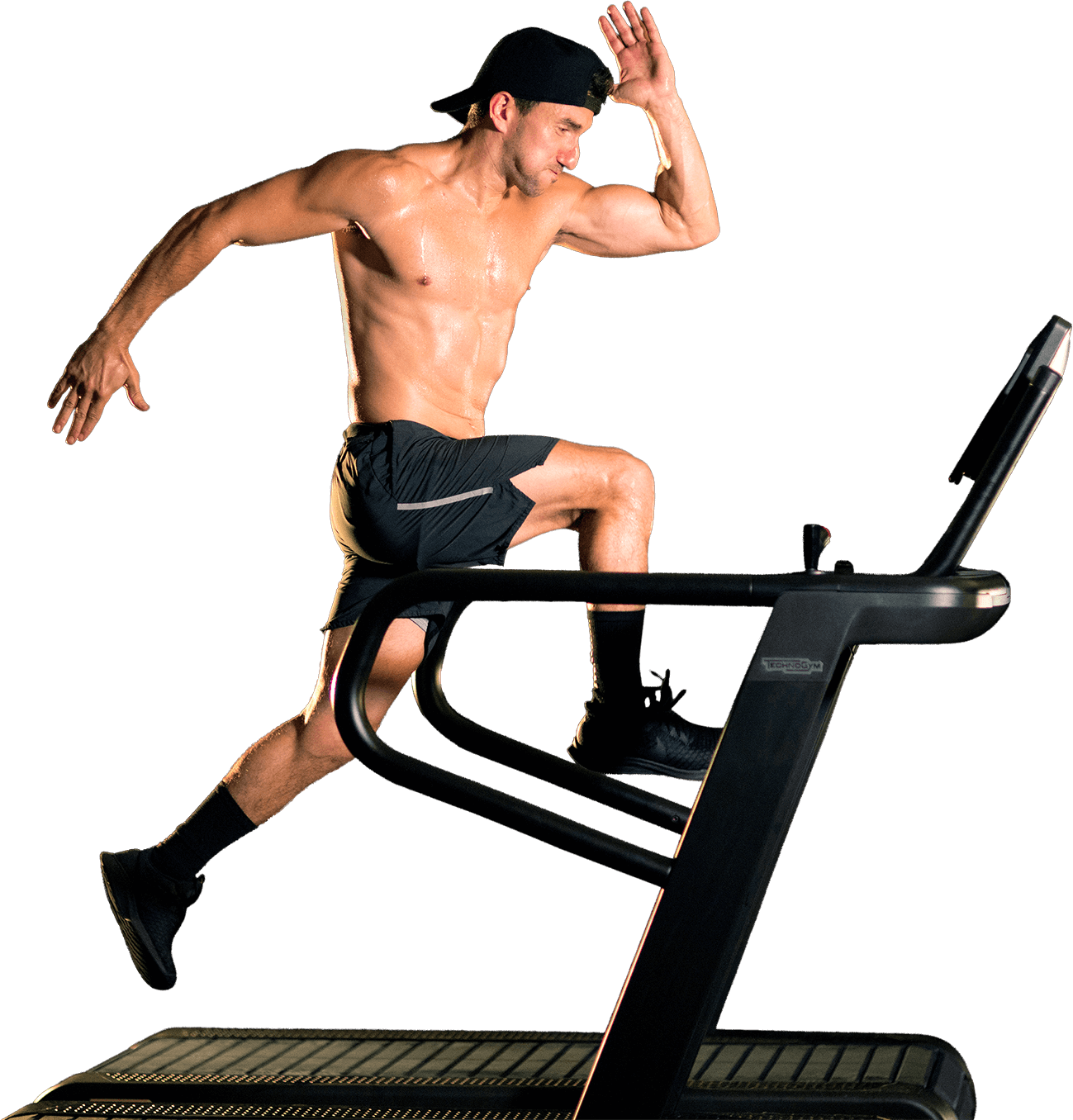 Man jumping on a treadmill