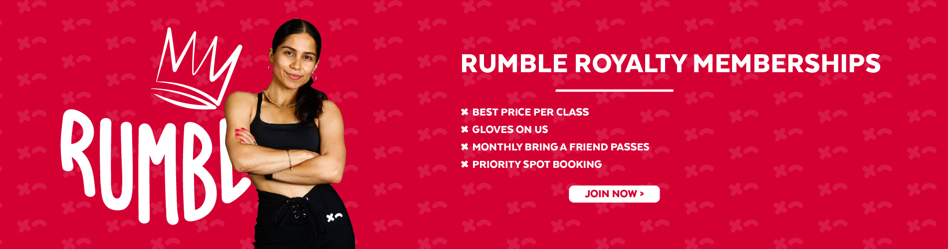 Person smiling next to Rumble logo